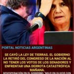 URGENTE: CAYÓ LA LEY DE VENTAS DE TIERRAS, LA SACAN AL NO TENER LOS VOTOS